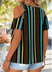 Geometric Print Twist Multi Color Short Sleeve T Shirt