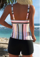 Mid Waisted Multi Stripe Print Tummy Coverage Tankini Set