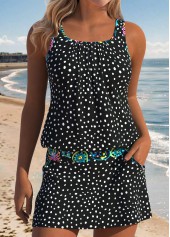 Mid Waisted Polka Dot Two-piece Black Tankini Set