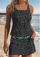 Mid Waisted Polka Dot Two-piece Black Tankini Set