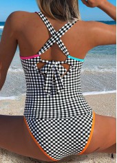 Mid Waisted Gingham Print Patchwork Black Tankini Set