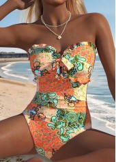 Tribal Print Bowknot Coral One Piece Swimwear