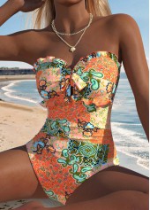 Tribal Print Bowknot Coral One Piece Swimwear