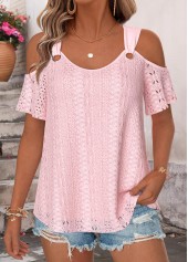 Cut Out Pink Short Sleeve Scoop Neck T Shirt
