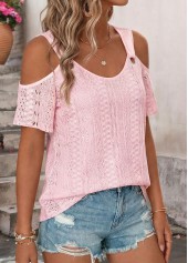 Cut Out Pink Short Sleeve Scoop Neck T Shirt