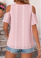 Cut Out Pink Short Sleeve Scoop Neck T Shirt