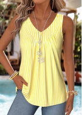 Striped Patchwork Light Yellow Sleeveless V Neck Tank Top