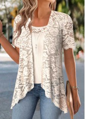 Two-piece Beige Short Sleeve Cardigan and Tank Top