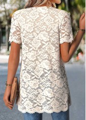 Two-piece Beige Short Sleeve Cardigan and Tank Top