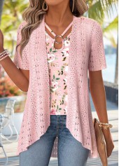 Floral Print Light Pink Fake Two Piece Twinset