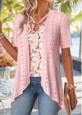 Floral Print Light Pink Fake Two Piece Twinset