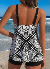 Tribal Print Two-piece Black Tankini Top-No Bottom