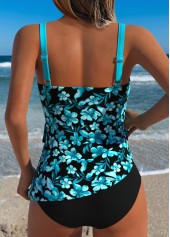 Floral Print Tummy Coverage Black Tankini Top-No Bottom