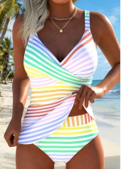 Mid Waisted Multi Stripe Print Tankini Set