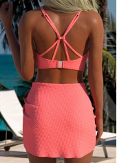 Mid Waisted Three-piece Peach Red Bikini Set