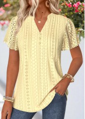 Curved Hem Light Yellow Short Sleeve T Shirt