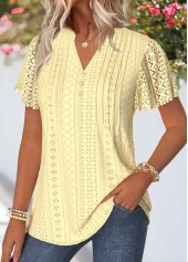 Curved Hem Light Yellow Short Sleeve T Shirt