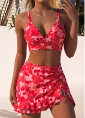 Mid Waisted Floral Print Two-piece Coral Bikini Set