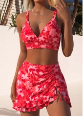Mid Waisted Floral Print Two-piece Coral Bikini Set
