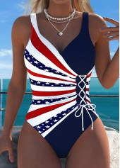 American Flag Patchwork Navy One Piece Swimwear