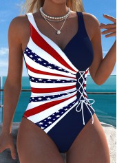American Flag Patchwork Navy One Piece Swimwear