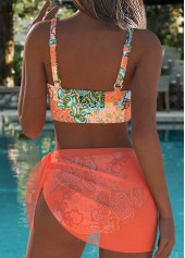 Three-piece Tribal Print Bowknot Coral Bikini Set