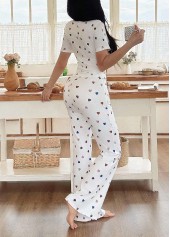 Heart Print White Square Neck Lounge Top and Pants