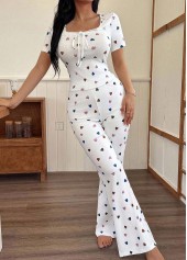 Heart Print White Square Neck Lounge Top and Pants