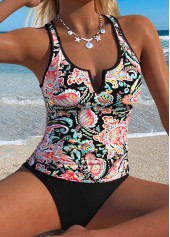 Black Mid Waisted Ruched Paisley Print Tankini Top-No Bottom