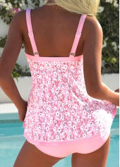Mid Waisted Ditsy Floral Print Tie Pink Tankini Set