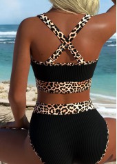 High Waisted Leopard Pull On Black Bikini Set