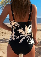 Mid Waisted Tropical Plants Print Curved Hem Tankini Top-No Bottom