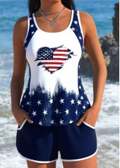 American Flag Mid Waisted Patchwork Navy Tankini Set