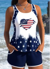 American Flag Mid Waisted Patchwork Navy Tankini Set