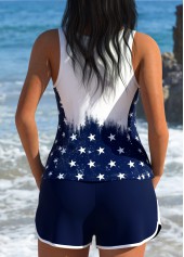 American Flag Mid Waisted Patchwork Navy Tankini Set