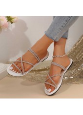 Silvery White Round Toe Falt Sandals