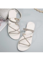 Silvery White Round Toe Falt Sandals