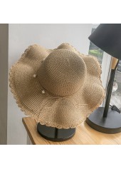 Light Camel Pearl Straw Visor Hat