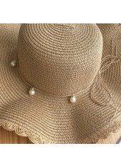 Light Camel Pearl Straw Visor Hat