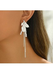 White Color Leaf Alloy Detail Earrings