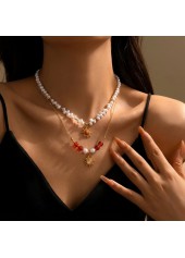 Double-layered Gold Color and Pearl Necklace