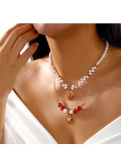 Double-layered Gold Color and Pearl Necklace