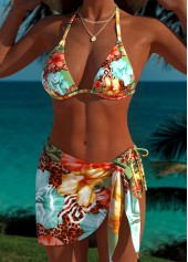 Low Waisted Floral Print Three-piece Multi Color Bikini Set