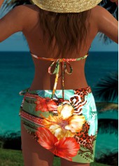 Low Waisted Floral Print Three-piece Multi Color Bikini Set