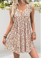 Ditsy Floral Print Pleated White Short A Line Dress