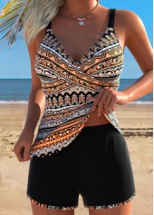 Mid Waisted Tribal Print Multi Color Tankini Set