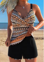 Mid Waisted Tribal Print Multi Color Tankini Set