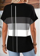 Geometric Print Tummy Coverage Black Short Sleeve T Shirt