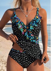 Mid Waisted Polka Dot Two-piece Black Tankini Set
