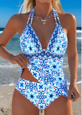 Low Waisted Tribal Print Two-piece Blue Tankini Set